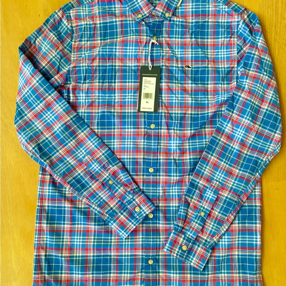 NWT Vineyard Vines YXL (18) Blue Plaid Shirt perfect condition